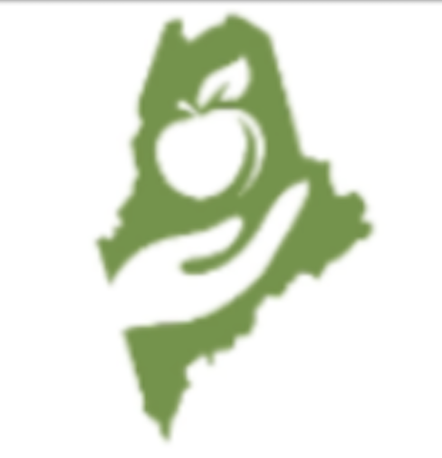 The state of Maine with a hand holding an apple in silhouette 